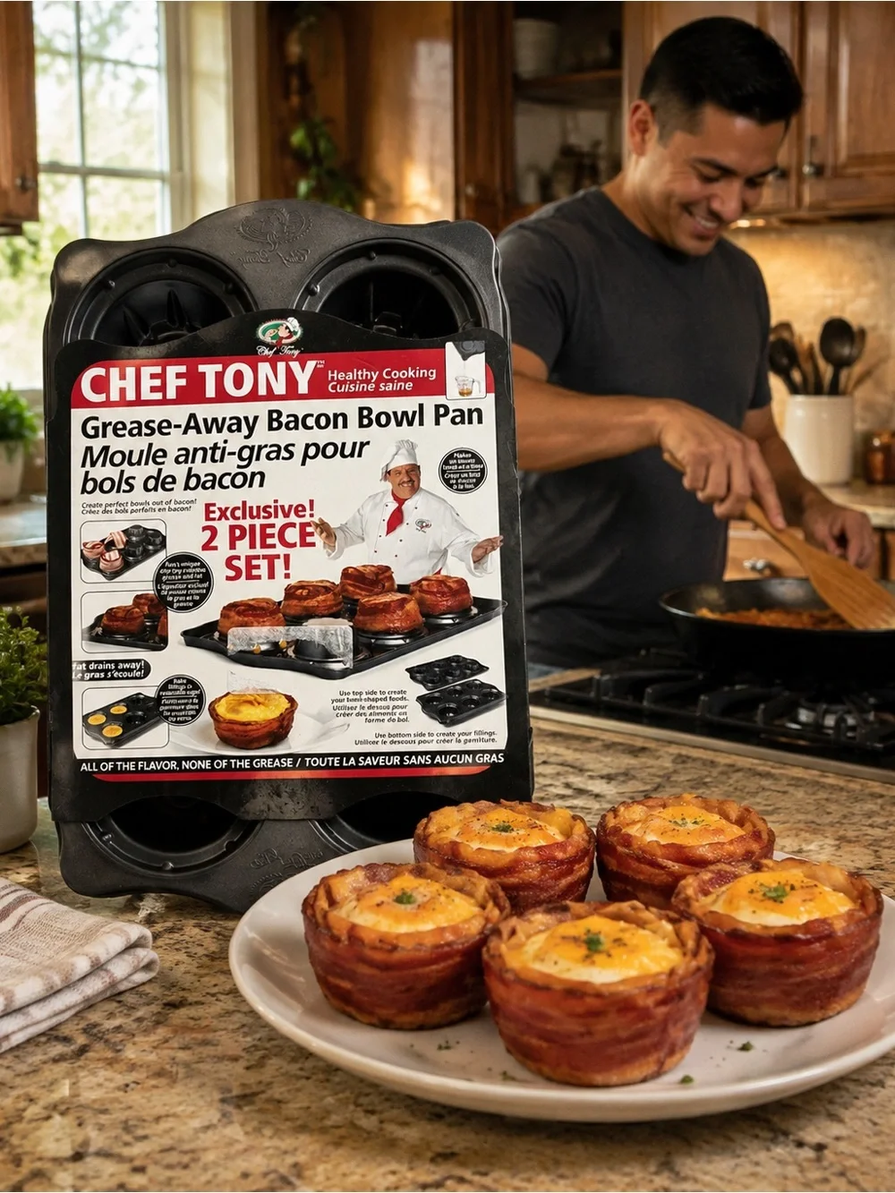 Chef Tony  Bacon Bowl Pan Grease Away-EXCLUSIVE 2 Piece Set